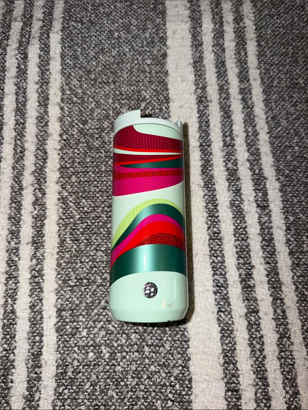 Starbucks Mint Green Travel Mug with Multicolor Wave Accent Holiday 2021 Mug